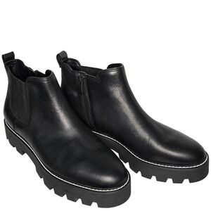 Franco Sarto NWOB Black Leather Lug Sole Chelsea Ankle Boots Contrast Stitching